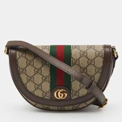 Pre Owned Gucci Beige/Brown GG Supreme Canvas and Leather Mini Ophidia Shoulder Bag