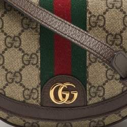 Pre Owned Gucci Beige/Brown GG Supreme Canvas and Leather Mini Ophidia Shoulder Bag