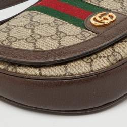 Pre Owned Gucci Beige/Brown GG Supreme Canvas and Leather Mini Ophidia Shoulder Bag