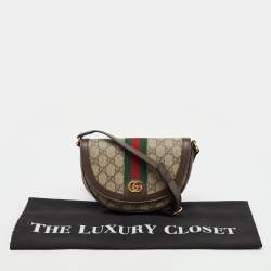Pre Owned Gucci Beige/Brown GG Supreme Canvas and Leather Mini Ophidia Shoulder Bag