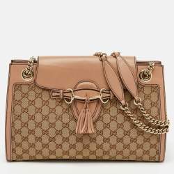 Pre Owned Gucci Beige/Pink GG Canvas and Leather Large Emily Chain Shoulder Bag