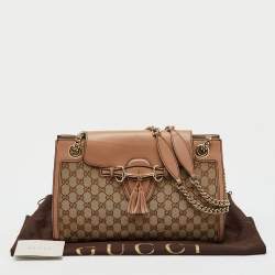 Pre Owned Gucci Beige/Pink GG Canvas and Leather Large Emily Chain Shoulder Bag