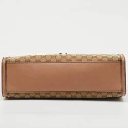Pre Owned Gucci Beige/Pink GG Canvas and Leather Large Emily Chain Shoulder Bag