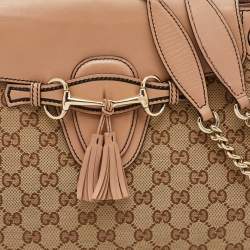 Pre Owned Gucci Beige/Pink GG Canvas and Leather Large Emily Chain Shoulder Bag