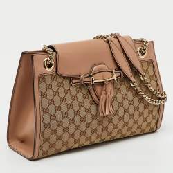 Pre Owned Gucci Beige/Pink GG Canvas and Leather Large Emily Chain Shoulder Bag