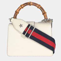 مملوكة مسبقًا Gucci Mystic White Textured Calfskin Crystal Bamboo Web Mini Dionysus Top Handle