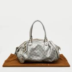 Pre Owned Gucci Metallic Grey Guccissima Leather Medium Sukey Boston Bag