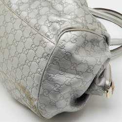 Pre Owned Gucci Metallic Grey Guccissima Leather Medium Sukey Boston Bag
