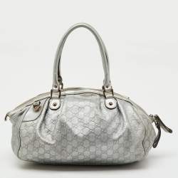 Pre Owned Gucci Metallic Grey Guccissima Leather Medium Sukey Boston Bag