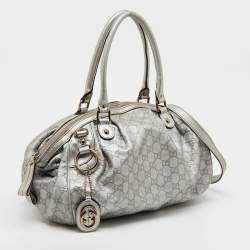 Pre Owned Gucci Metallic Grey Guccissima Leather Medium Sukey Boston Bag