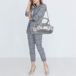 Pre Owned Gucci Metallic Grey Guccissima Leather Medium Sukey Boston Bag