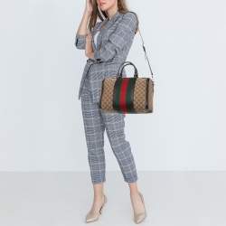 Pre Owned Gucci Beige/Brown GG Canvas and Leather Vintage Web Medium Joy Boston Bag