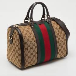 Pre Owned Gucci Beige/Brown GG Canvas and Leather Vintage Web Medium Joy Boston Bag