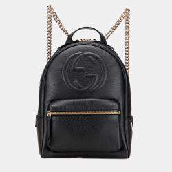 Pre Owned Gucci Black Pebbled Calfskin Soho Chain Backpack