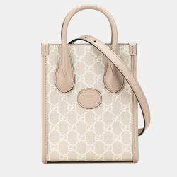Pre Owned Gucci Beige Brown Mini GG Supreme Interlocking G Satchel