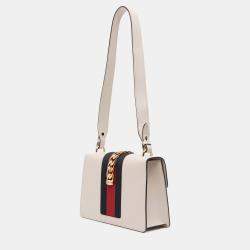 Pre Owned Gucci White Small Floral Embroidered Leather Sylvie Satchel