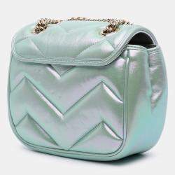 مملوكة مسبقًا Gucci Green Mini GG Marmont Matelasse Iridescent Leather Flap Crossbody