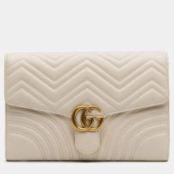 Pre Owned Gucci White GG Marmont Matelasse Leather Flap Clutch