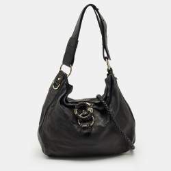 Pre Owned Gucci Black Leather Large Wave Hobo