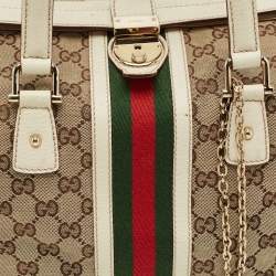 Pre Owned Gucci White GG Canvas and Leather Large Web Treasure Boston Bag