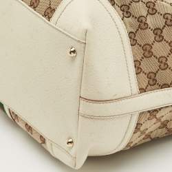 Pre Owned Gucci White GG Canvas and Leather Large Web Treasure Boston Bag