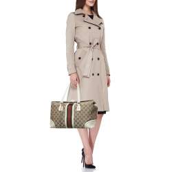 Pre Owned Gucci White GG Canvas and Leather Large Web Treasure Boston Bag