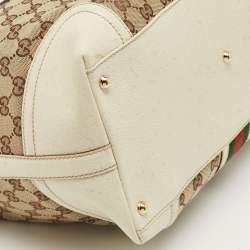 Pre Owned Gucci White GG Canvas and Leather Large Web Treasure Boston Bag