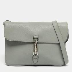Pre Owned Gucci Grey Leather Soft Jackie Flap Shoulder Bag
