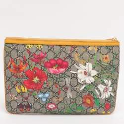 Pre Owned Gucci Multicolor Flora GG Supreme Ophidia Pouch 
