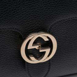 Pre Owned Gucci Black Medium Dollar Calf Interlocking G Satchel
