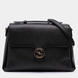 Pre Owned Gucci Black Medium Dollar Calf Interlocking G Satchel