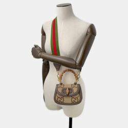 Pre Owned Gucci Bamboo 1947 Jumbo Gg Top Handle Bag Beige/Brown Canvas Leather Size Mini