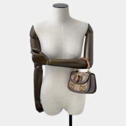 Pre Owned Gucci Bamboo 1947 Jumbo Gg Top Handle Bag Beige/Brown Canvas Leather Size Mini