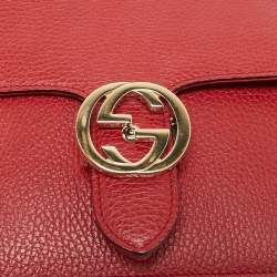 Pre Owned Gucci Red Leather Dollar Interlocking G Shoulder Bag
