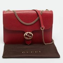 Pre Owned Gucci Red Leather Dollar Interlocking G Shoulder Bag