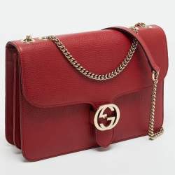 Pre Owned Gucci Red Leather Dollar Interlocking G Shoulder Bag