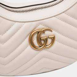 Pre Owned Gucci White Mini GG Marmont Half Moon Bag