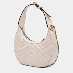 Pre Owned Gucci White Mini GG Marmont Half Moon Bag