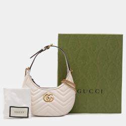Pre Owned Gucci White Mini GG Marmont Half Moon Bag