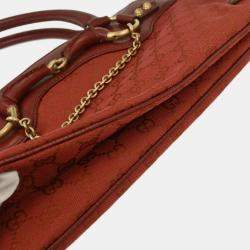 Pre Owned Gucci Red Canvas GG Horsebit Handbag 114013 002058