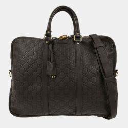 Pre Owned Gucci Black Guccissima GG Diamante Briefcase Handbag