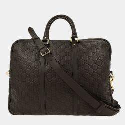 Pre Owned Gucci Black Guccissima GG Diamante Briefcase Handbag