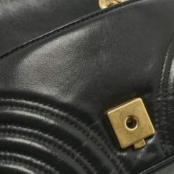 Pre Owned Gucci Black Matelassé Leather Mini GG Marmont Shoulder Bag