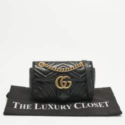 Pre Owned Gucci Black Matelassé Leather Mini GG Marmont Shoulder Bag