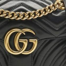 Pre Owned Gucci Black Matelassé Leather Mini GG Marmont Shoulder Bag