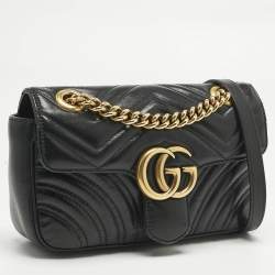 Pre Owned Gucci Black Matelassé Leather Mini GG Marmont Shoulder Bag