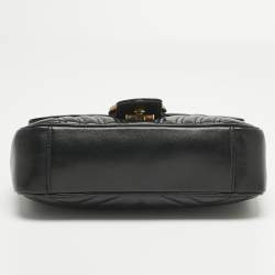 Pre Owned Gucci Black Matelassé Leather Mini GG Marmont Shoulder Bag