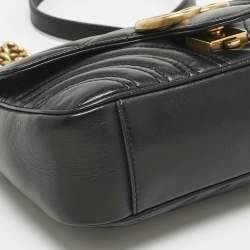Pre Owned Gucci Black Matelassé Leather Mini GG Marmont Shoulder Bag