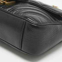 Pre Owned Gucci Black Matelassé Leather Mini GG Marmont Shoulder Bag