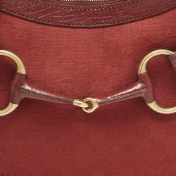 Pre Owned Gucci Red GG Canvas and Leather Horsebit Hobo